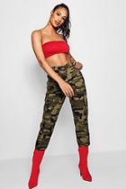 Boohoo Emily Mid Rise Khaki Camo Twill Cargo Jeans