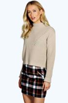 Boohoo Linda Open Knit Turtle Neck Jumper Stone