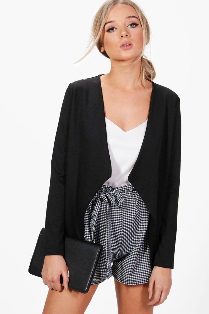 Boohoo Poppy Shawl Collar Ponte Blazer Black