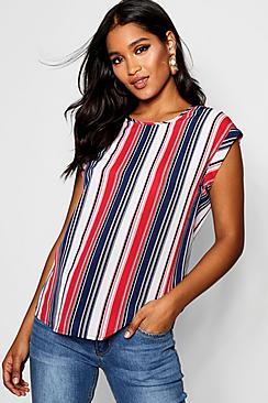 Boohoo Elena Woven Stripe Scoop Neck Top