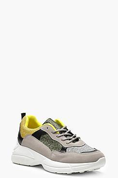 Boohoo Glitter Colour Block Chunky Trainers