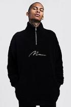 Boohoo Oversized Half Zip Man Signature Borg Sweater