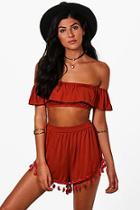 Boohoo Ola Pom Pom Shorts & Crop Co-ord Set