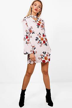 Boohoo Eliza Floral Print Choker Shift Dress