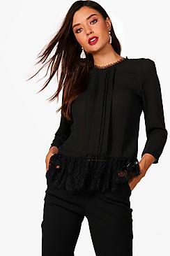 Boohoo Abigail Eyelash Lace Trim Blouse