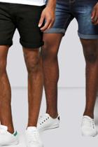 Boohoo 2 Pack Skinny Fit Denim Shorts In Mid Length Multi
