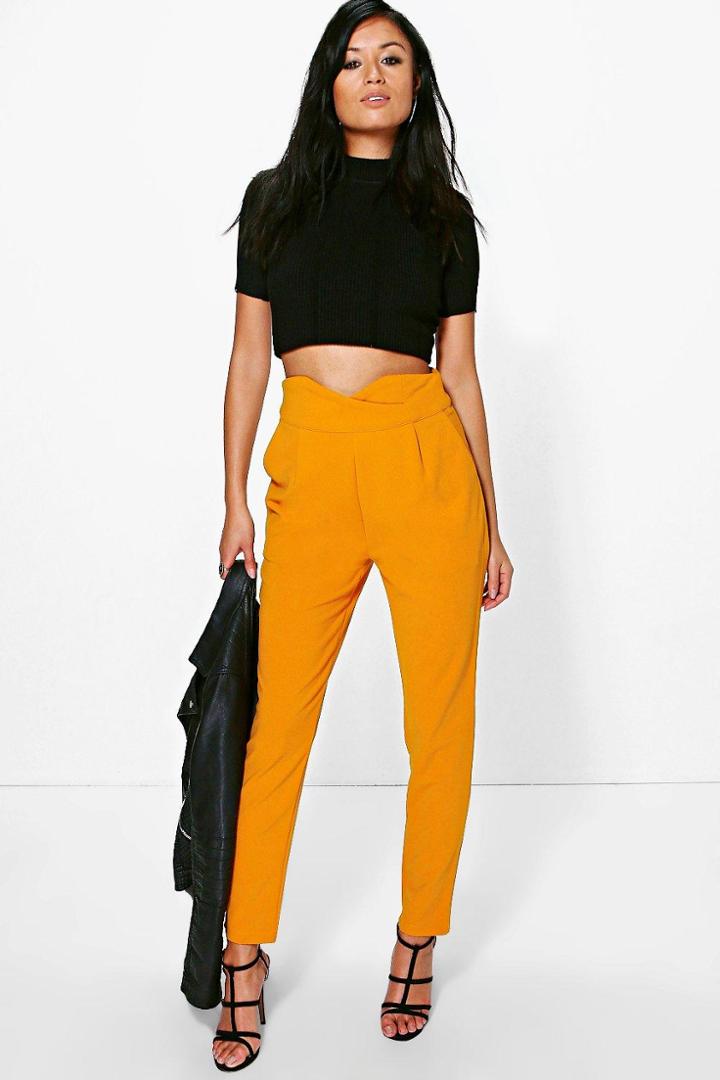 Boohoo Natalya High Waisted Tailored Trousers Ochre