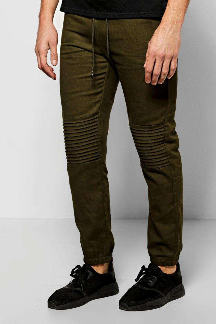 Boohoo Skinny Fit Quilted Biker Joggers Khaki