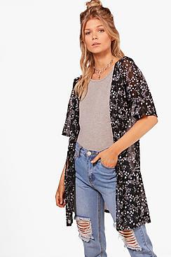 Boohoo Petite Holly Floral Kimono Mesh