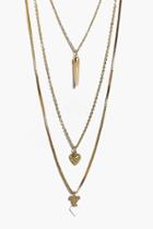 Boohoo Bella Horn Layered Necklace Gold