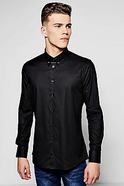 Boohoo Slim Fit Stretch Bar Collar Shirt