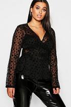 Boohoo Plus Sheer Velvet Spot Wrap Top