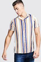 Boohoo Multi Stripe Print Short Sleeve Revere Shirt
