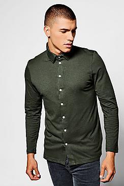 Boohoo Khaki Long Sleeve Jersey Shirt