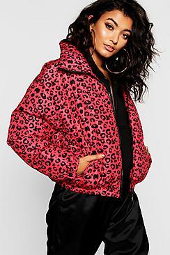 Boohoo Leopard Print Puffer Jacket