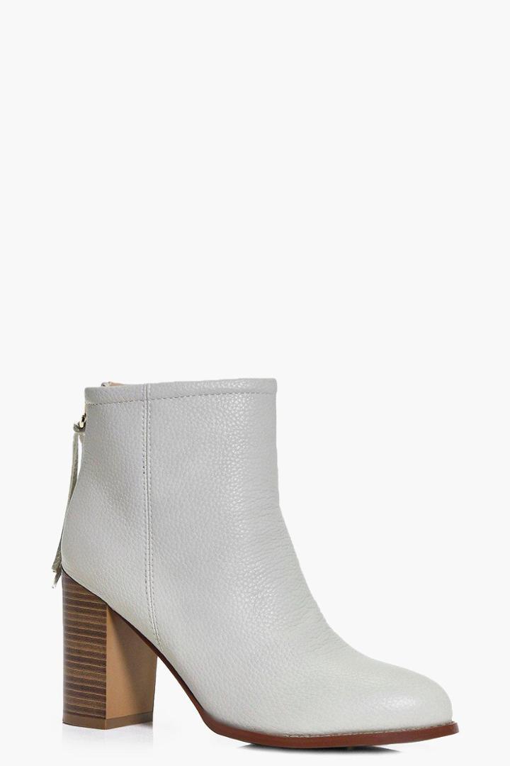 Boohoo Rachel Wood Effect Block Heel Boot Cream