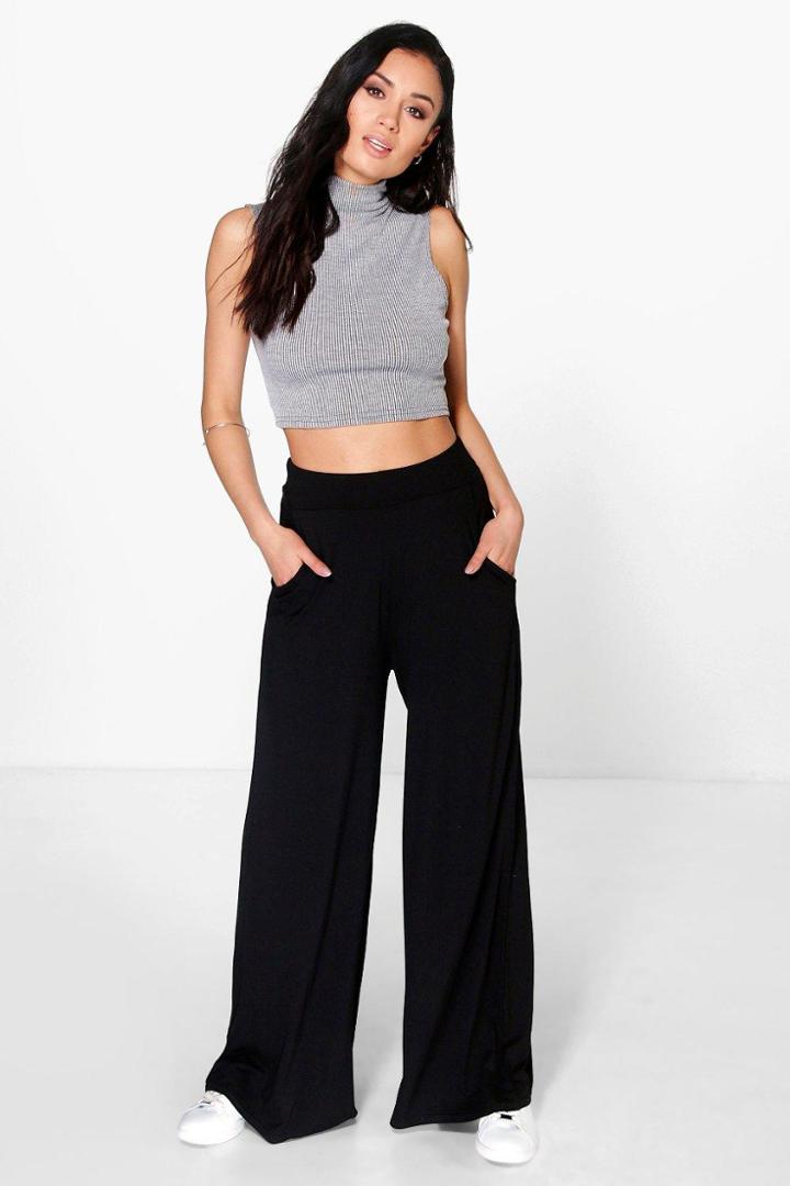 Boohoo Matilda Pocket Side Wide Leg Trousers Black