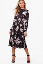 Boohoo High Neck Floral Midi Dress