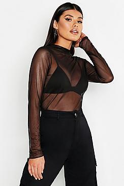 Boohoo Mesh Long Sleeve Top