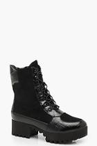 Boohoo Croc Mix Chunky Hiker Boots