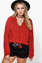 Boohoo Plus Lisa Woven Tie Neck Tunic