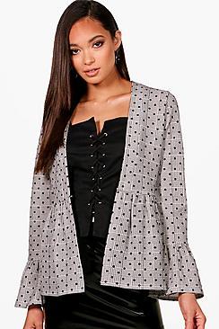 Boohoo Izzy Polka Dot Check Ruffle Jacket
