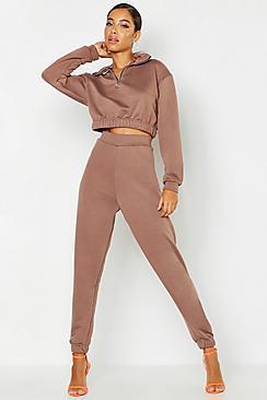 Boohoo O Ring Zip Crop Sweat & Cuff Jogger Tracksuit