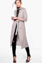 Boohoo Petite Jessica Tie Waist Collar Duster Dove