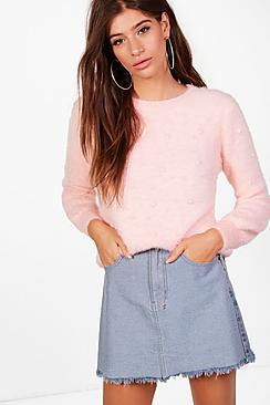 Boohoo Louise Fluffy Knit Detail Embellished Jumper