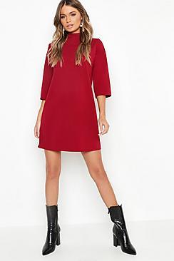 Boohoo High Neck 3/4 Sleeve Shift Dress