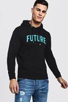 Boohoo Future Print Slogan Over The Head Regular Hoodie