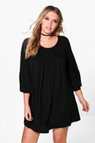 Boohoo Plus Phoebe Ruffle Sleeve Swing Dress Black