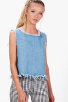 Boohoo Farly Fray Edge Denim Crop Top Blue