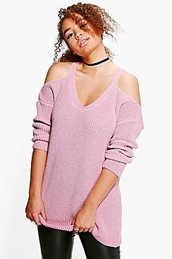 Boohoo Plus Lisa Open Shoulder Slouchy Jumper