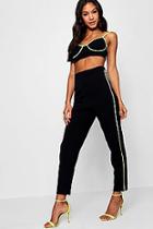 Boohoo Vic Piping Detail Crop Top And Trouser Co-ord