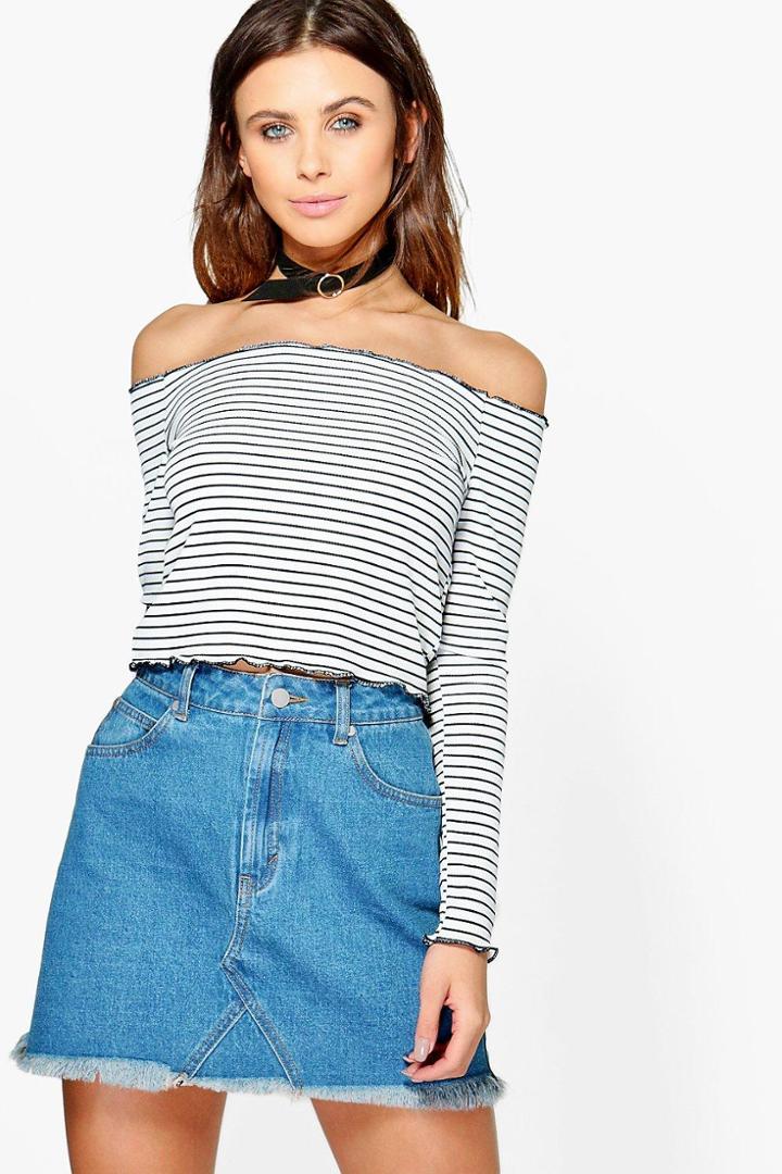 Boohoo Petite Lara Stripe Frill Edge Crop Top Multi