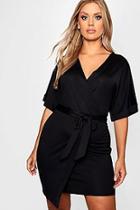 Boohoo Plus Crepe Kimono Sleeve Wrap Midi Dress