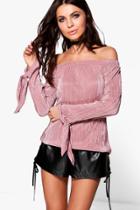 Boohoo Piper Off The Shoulder Pleated Top Blush