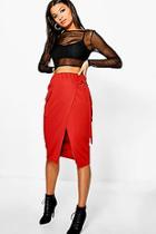 Boohoo Pocket Front O Ring Belted Midi Skirt