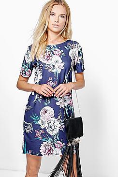 Boohoo Una Floral Cap Sleeve Shift Dress