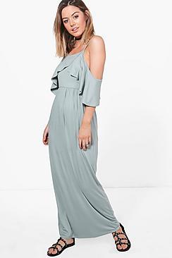 Boohoo Petite Open Shoulder Maxi Dress