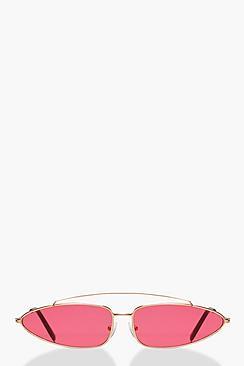 Boohoo Red Lens Skinny Aviator Sunglasses