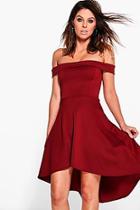 Boohoo Molly Off Shoulder Dip Hem Skater Dress