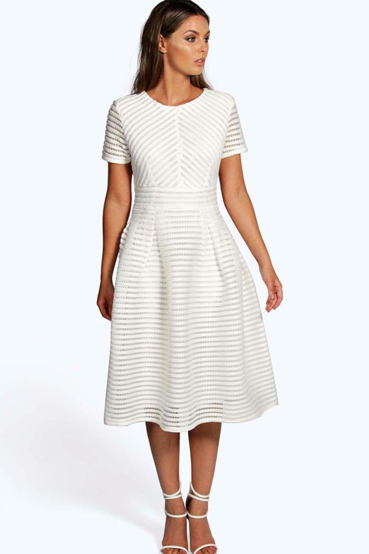 Boohoo Zaira Boutique Full Skirted Prom Midi Dress White