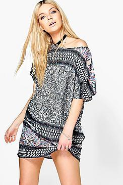 Boohoo Beryl Printed Cap Sleeve Shift Dress