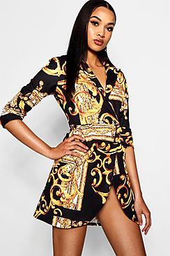 Boohoo Victoria Scraf Print Blazer Dress