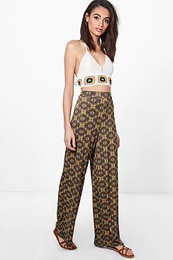 Boohoo Gigi Bohemian Print Wide Leg Trousers