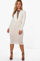 Boohoo Plus Steph Lace Up Detail Midi Dress