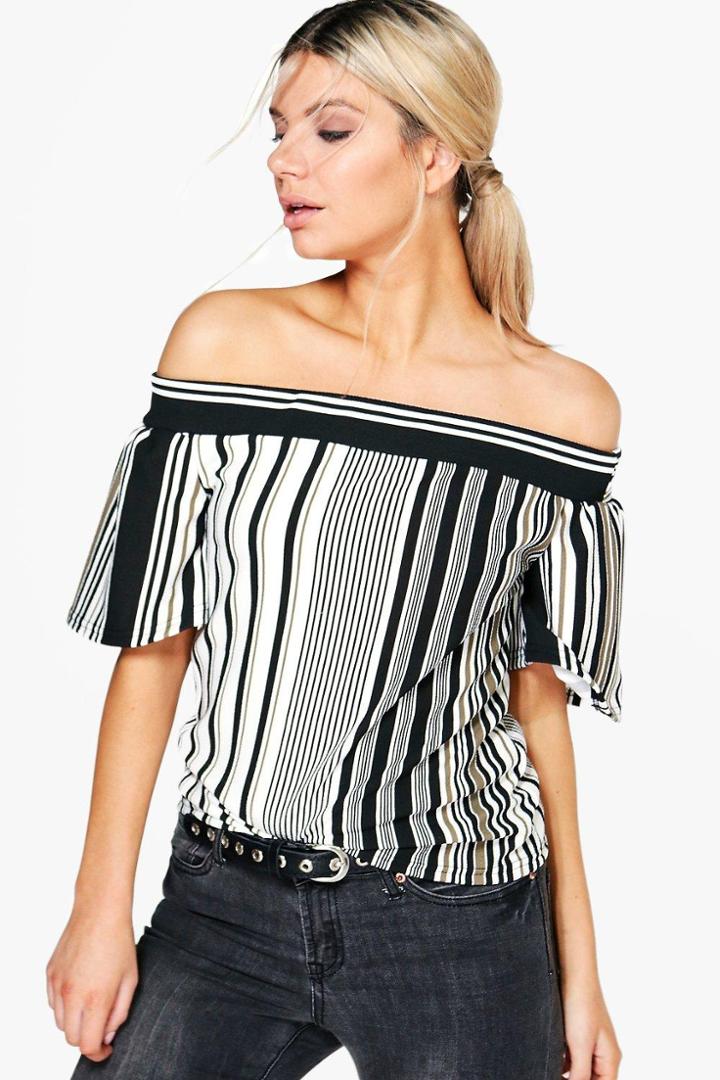 Boohoo Megan Stripe Off The Shoulder Top Multi