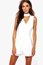Boohoo Alison Double Layer Choker Playsuit White